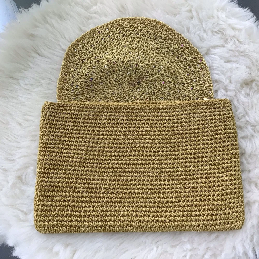 Lovely Gold Beaded Raffia Woven Clutch Handbag Clutch